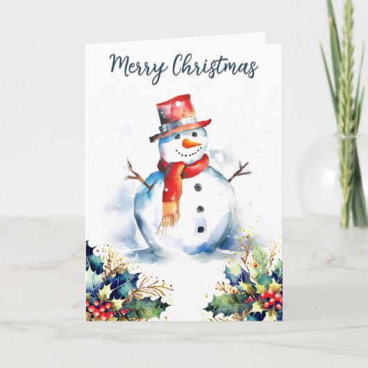 Jolly Sneeuwman Winter Sneeuw Holly Vrolijk Kerstf Feestdagen Kaart (Voorkant)