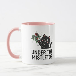 Jolly Snowfall Cute Black Cat Mistletoe Design Mok