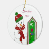 Jolly Snowman en Bird House Keramisch Ornament (Links)