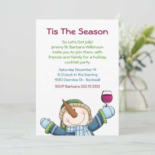 Jolly Snowman Holiday Cocktail Party Uitnodiging (Staand voorkant)