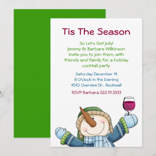 Jolly Snowman Holiday Cocktail Party Uitnodiging (Voorkant / Achterkant)