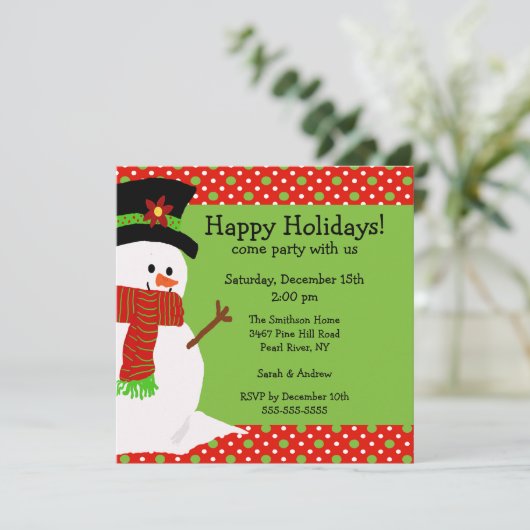 Jolly Snowman Holiday Party Uitnodiging (Staand voorkant)