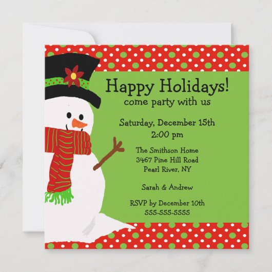 Jolly Snowman Holiday Party Uitnodiging (Voorkant)