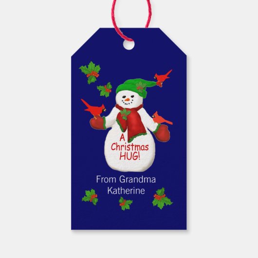 Jolly Snowman Hugs uit oma Cadeaulabel (Achterkant)