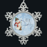 Jolly Snowman ID841 Tin Sneeuwvlok Ornament<br><div class="desc">Dit schattige kerst sneeuwvlok ornament in blauw heeft sprankelende sneeuwvlokken als achtergrond voor een dikke vrolijke sneeuwpop en de handgeschreven scripttekst 'Let's be Jolly'.</div>