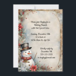 Jolly Snowman kerstfeest Kaart<br><div class="desc">Een vrolijke sneeuwman in een hoge hoed en rode sjaal met bungelende ornamenten wordt omringd door sneeuwvlokken en bloemetjes op deze charmante,  rustieke kerstfeestuitnodiging. Mooi en ouderwets,  perfect voor uw vakantie feesten. Verwijder de tekst,  en het is de perfecte briefpapier voor uw vakantie nieuwsbrieven.</div>