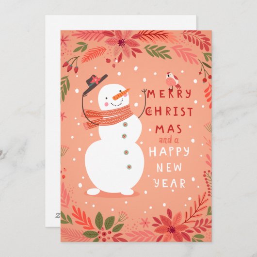 Jolly Snowman Kerstmis - Warm Wishes Feestdagenkaart (Voorkant / Achterkant)