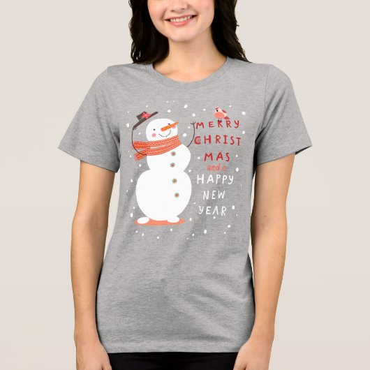 Jolly Snowman Kerstmis - Warm Wishes Tri-Blend Shirt (Voorkant)