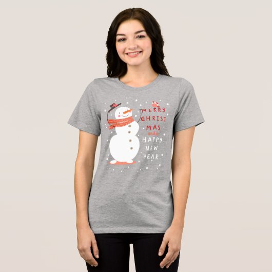 Jolly Snowman Kerstmis - Warm Wishes Tri-Blend Shirt (Voorkant volledig)
