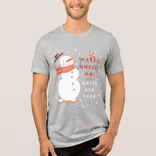 Jolly Snowman Kerstmis - Warm Wishes Tri-Blend Shirt (Voorkant)