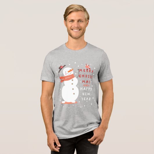Jolly Snowman Kerstmis - Warm Wishes Tri-Blend Shirt (Voorkant volledig)