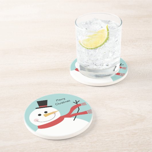 Jolly Snowman Kerstmis Zandsteen Onderzetter (Zijkant)