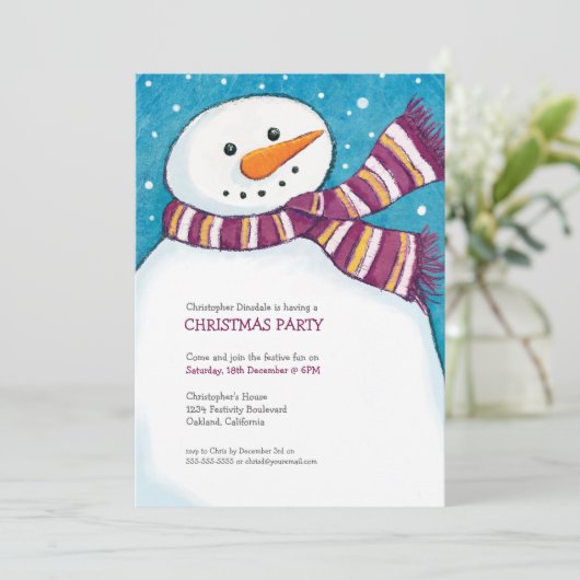 Jolly Snowman | Kinder uitnodiging voor kerstfeest (Staand voorkant)