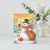 Jolly Snowman Lantern Gifts Snowy Forest Feestdagenkaart (Staand voorkant)