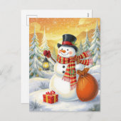 Jolly Snowman Lantern Gifts Snowy Forest Feestdagenkaart (Voorkant / Achterkant)