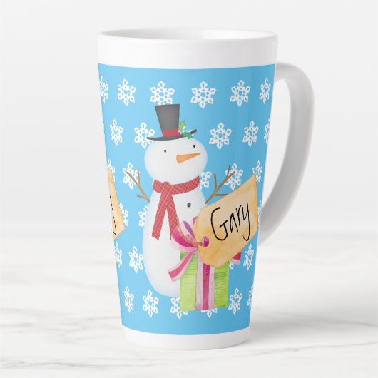 Jolly Snowman met kerstcadeau Latte Mok (Rechterhoek)