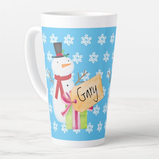 Jolly Snowman met kerstcadeau Latte Mok (Linkerhoek)