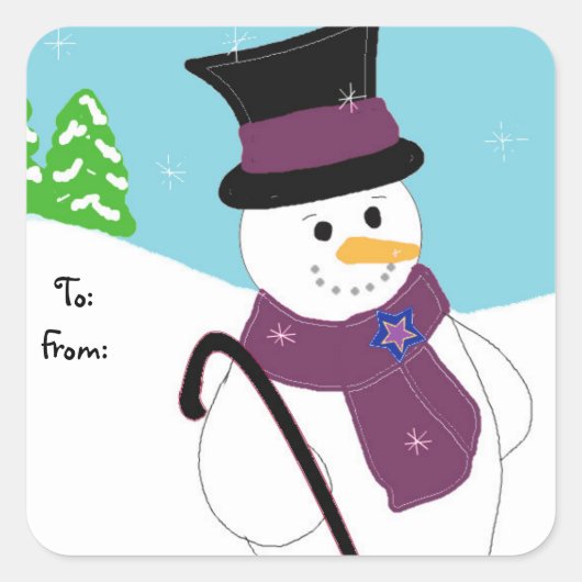 Jolly Snowman met Pet en Cane Vierkante Sticker (Voorkant)