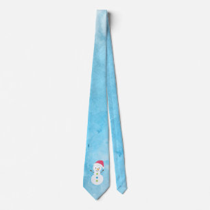 Jolly Snowman met Santa Pet op Textured Blue Stropdas