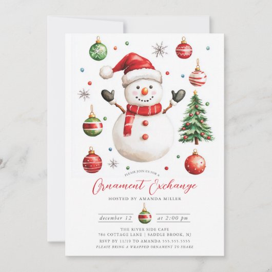 Jolly Snowman Ornament Exchange Party Kaart (Voorkant)