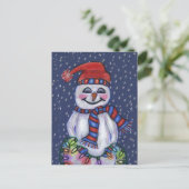Jolly Snowman Petten sjaal met kerstverlichting Sn Briefkaart (Staand voorkant)