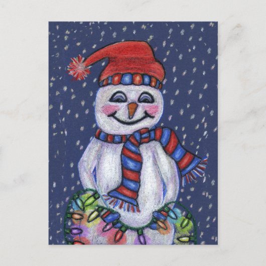 Jolly Snowman Petten sjaal met kerstverlichting Sn Briefkaart (Voorkant)