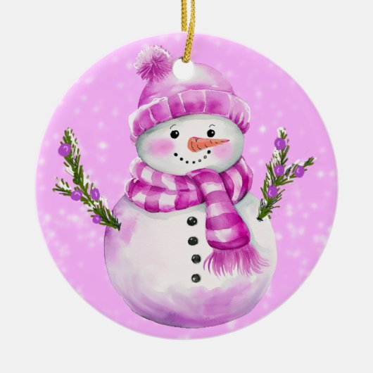 Jolly Snowman Pink Personalized Keramisch Ornament (Voorkant)