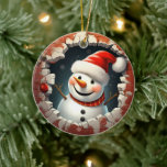 Jolly Snowman Santa Hat - 3D Keramisch Ornament<br><div class="desc">Voeg een vleugje gril toe aan je kerstboom met ons schattige Jolly Snowman Santa Hat Ornament! Deze ambachtelijke vakantiedecoratie is voorzien van een vrolijke sneeuwpop die door een rustieke bakstenen muur kijkt en feestvreugde verspreidt waar hij ook hangt. Dit charmante kerstornament is zorgvuldig vervaardigd met liefde en aandacht voor detail....</div>