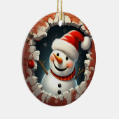 Jolly Snowman Santa Hat - 3D Keramisch Ornament (Rechts)