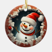 Jolly Snowman Santa Hat - 3D Keramisch Ornament (Voorkant)