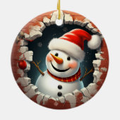 Jolly Snowman Santa Hat - 3D Keramisch Ornament (Achterkant)