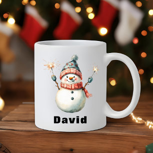 Jolly Snowman Sparklers Aangepaste naam Koffiemok