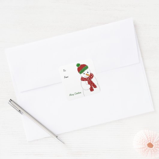 Jolly Snowman Vierkante Sticker (Envelop)