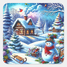Jolly Snowman Vierkante Sticker