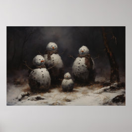 Jolly Snowmen Familie In Donker Bos Poster