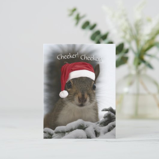 Jolly Squirrel Dearing Santa Hat · Santa Squirrel Feestdagenkaart (Staand voorkant)