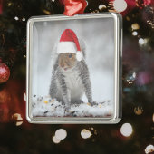 Jolly Squirrel with Santa Hat Square Ornament