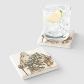 Jolly St Nick met kerstboom Stenen Onderzetter (Zijkant)