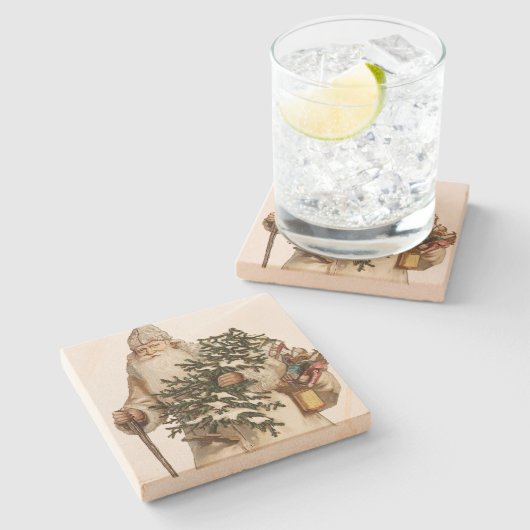 Jolly St Nick met kerstboom Stenen Onderzetter (Zijkant)