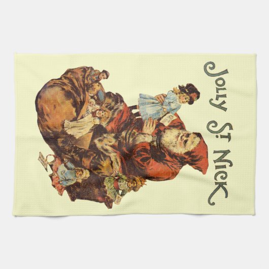  Jolly St. Nick Santa Claus Victoriaans Kunst Theedoek (Horizontaal)