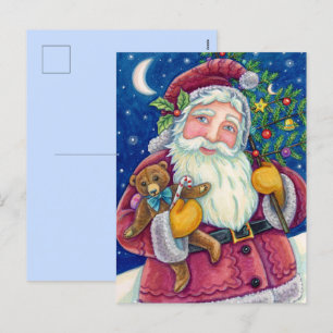JOLLY ST NICK & TEDDYBEAR, OUDERWETSE KERST FEESTDAGENKAART