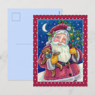 JOLLY ST NICK & TEDDYBEAR, OUDERWETSE KERST FEESTDAGENKAART