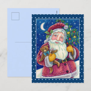 JOLLY ST NICK & TEDDYBEAR, OUDERWETSE KERST FEESTDAGENKAART