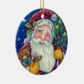 JOLLY ST NICK & TEDDYBEAR, OUDERWETSE KERST KERAMISCH ORNAMENT (Rechts)