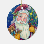 JOLLY ST NICK & TEDDYBEAR, OUDERWETSE KERST KERAMISCH ORNAMENT (Links)