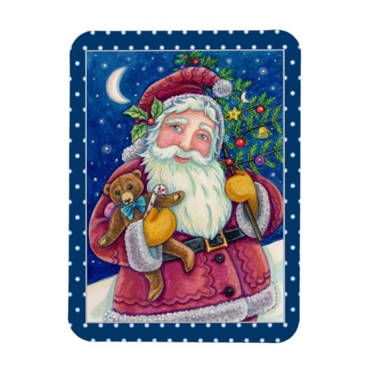 JOLLY ST NICK & TEDDYBEAR, OUDERWETSE KERST MAGNEET (Verticaal)