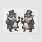 Jolly Steampunk Pigs + Rode Wijn AH8 Découpage Tissuepapier (Voorkant)