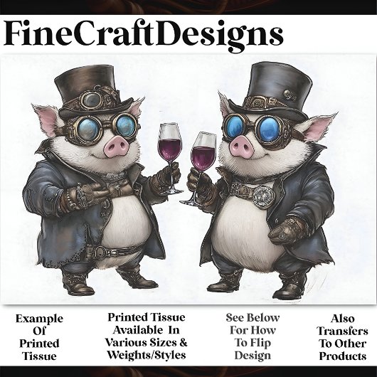 Jolly Steampunk Pigs + Rode Wijn AH8 Découpage Tissuepapier