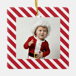 Jolly Stripes Fotokerstversiering met jaar Keramisch Ornament