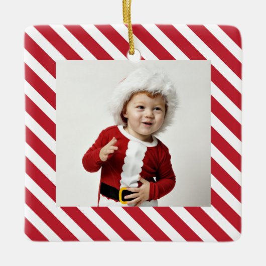 Jolly Stripes Fotokerstversiering met jaar Keramisch Ornament (Voorkant)